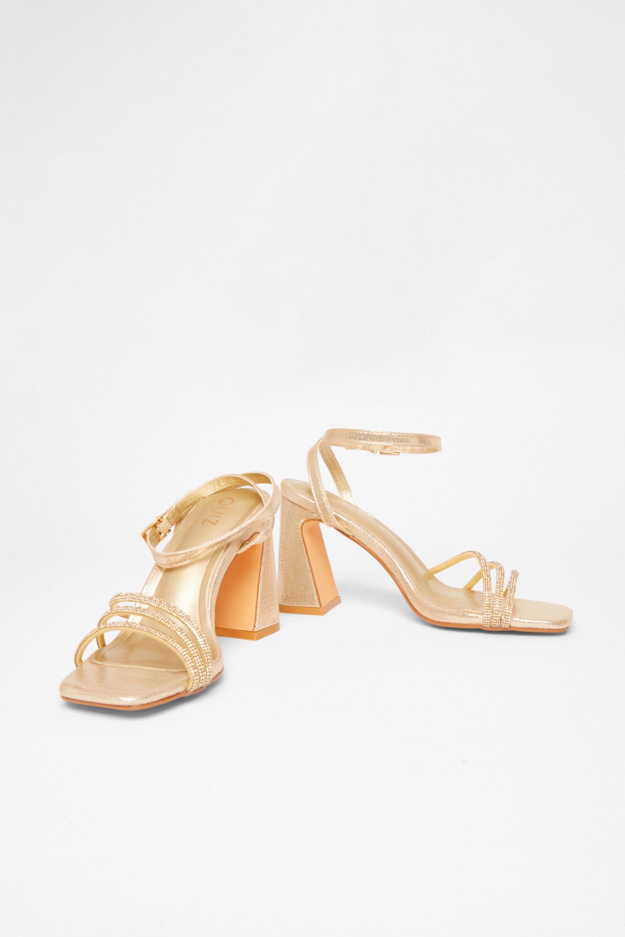 Quiz Gold Diamante Block Heels image 2