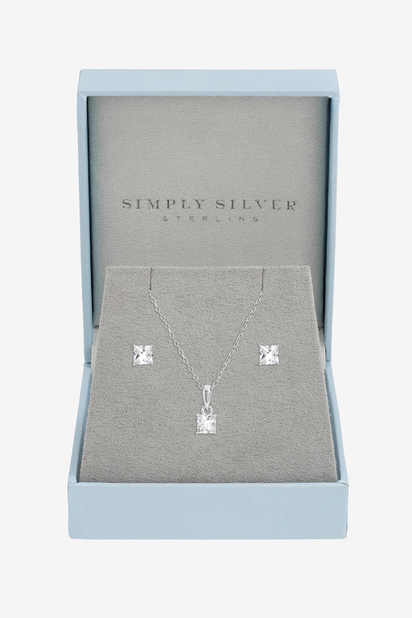 Simply Silver Sterling Silver 925 Cubic Zirconia Cushion Set