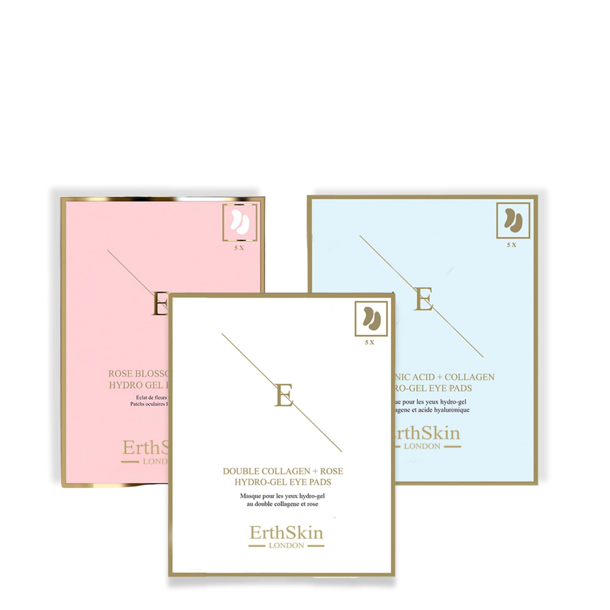 Erth Skin London Rose Blossom Glow Hydro-Gel Eye Pads 5 X 2 + Double Collagen + Rose Hydrogel Eye Pads 5 X 2 + Hyaluronic Acid + Collagen Hydrogel Eye Pads 5 X 2