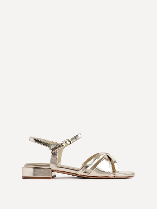 Linzi Zenna Gold Faux Leather Strappy Low Block Heeled Sandals