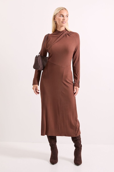 Principles Mocha Twist Detail Ribbed Jersey Midi Dress Mocha