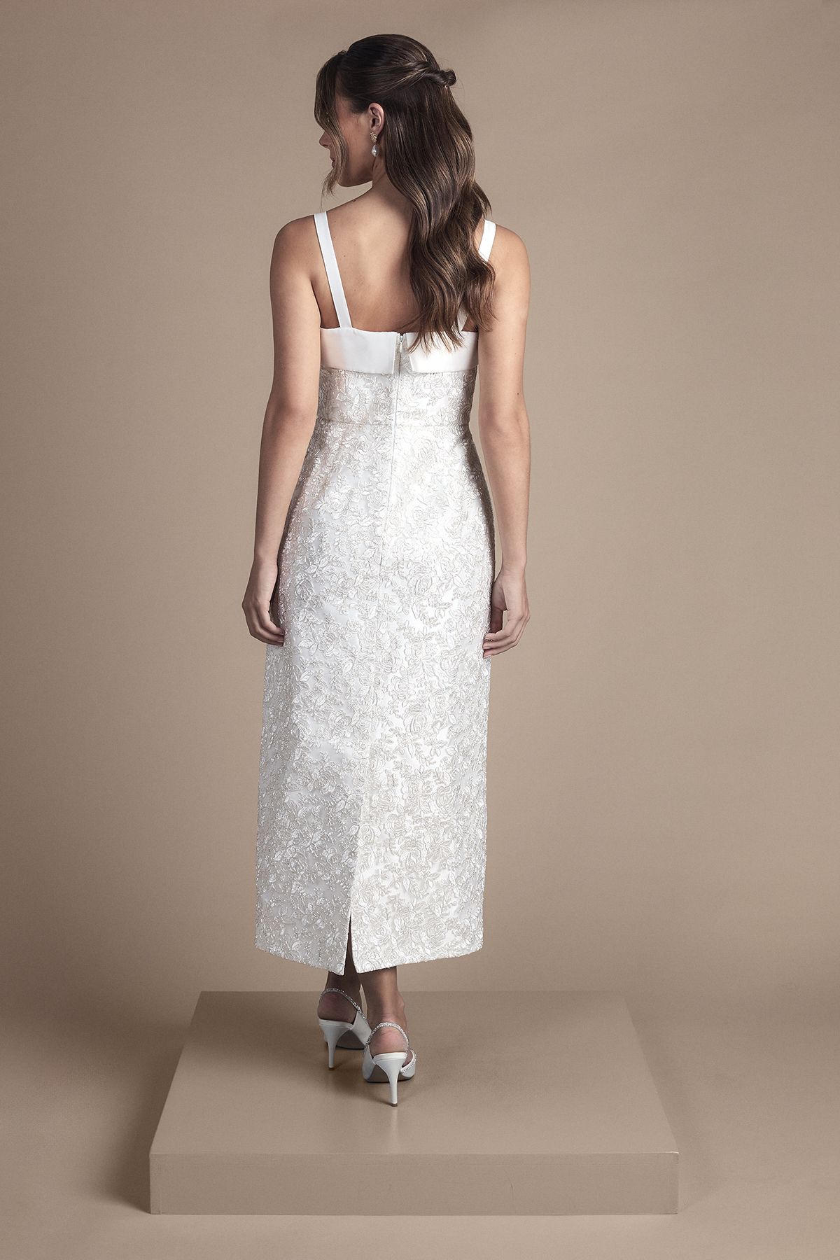 Coast Ornate Lace and Twill Column Maxi Wedding Dress Ivory image 3