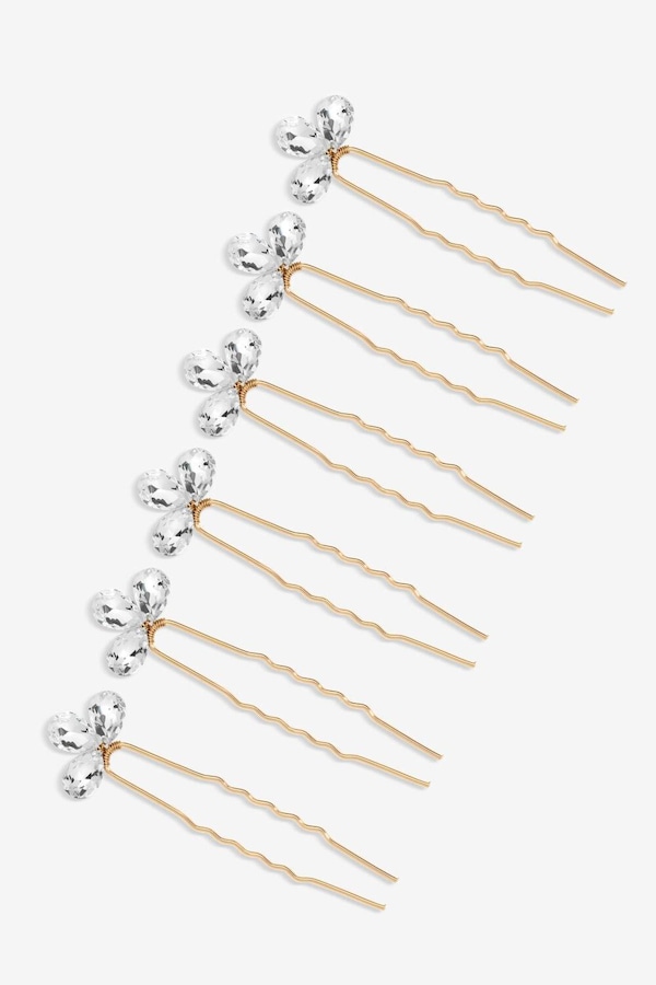 Jon Richard Gold Plated Crystal Leaf Hair Pins - Pack of 6
