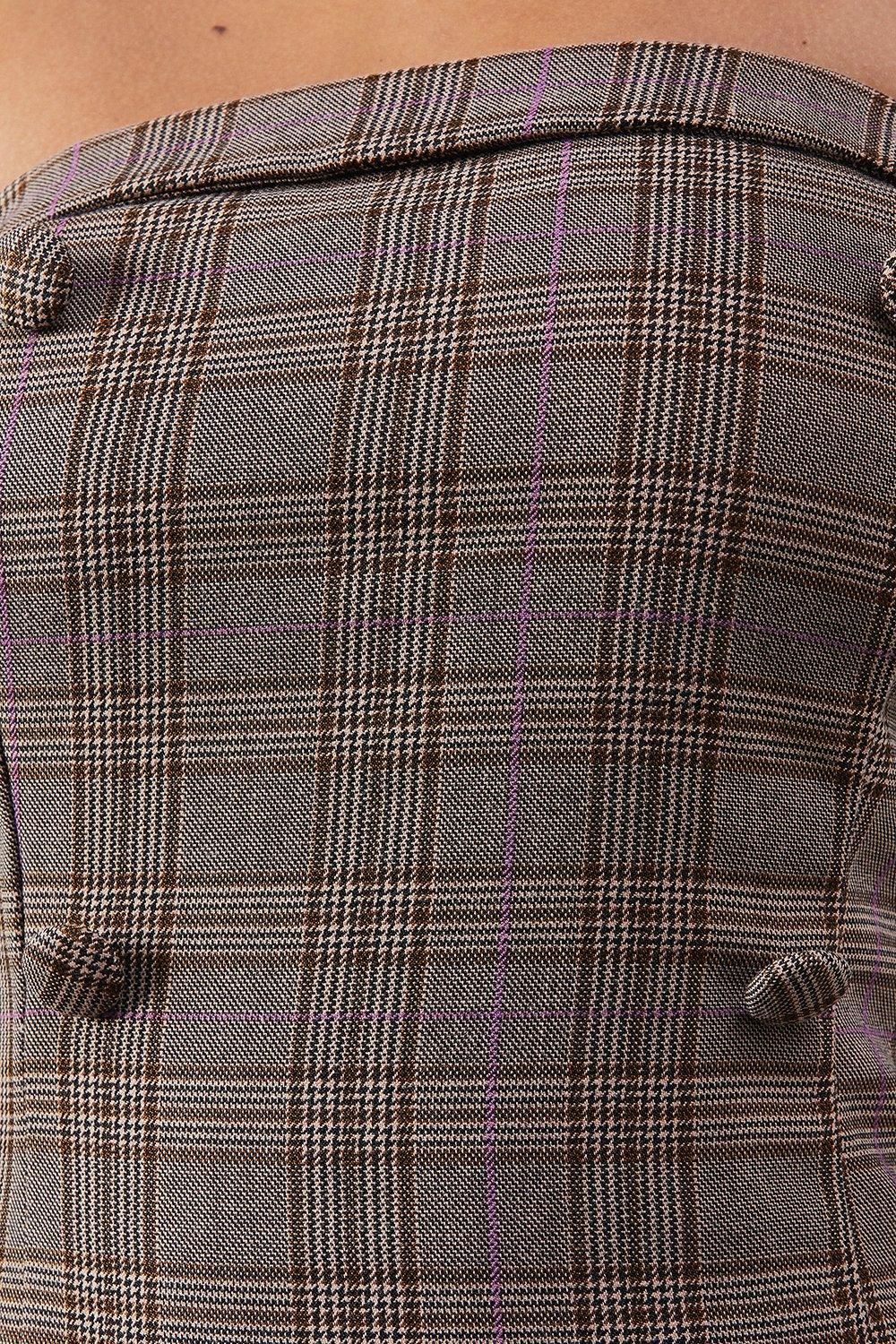 Warehouse Premium Check Bandeau Double Breasted Midi Dress Brown image 5