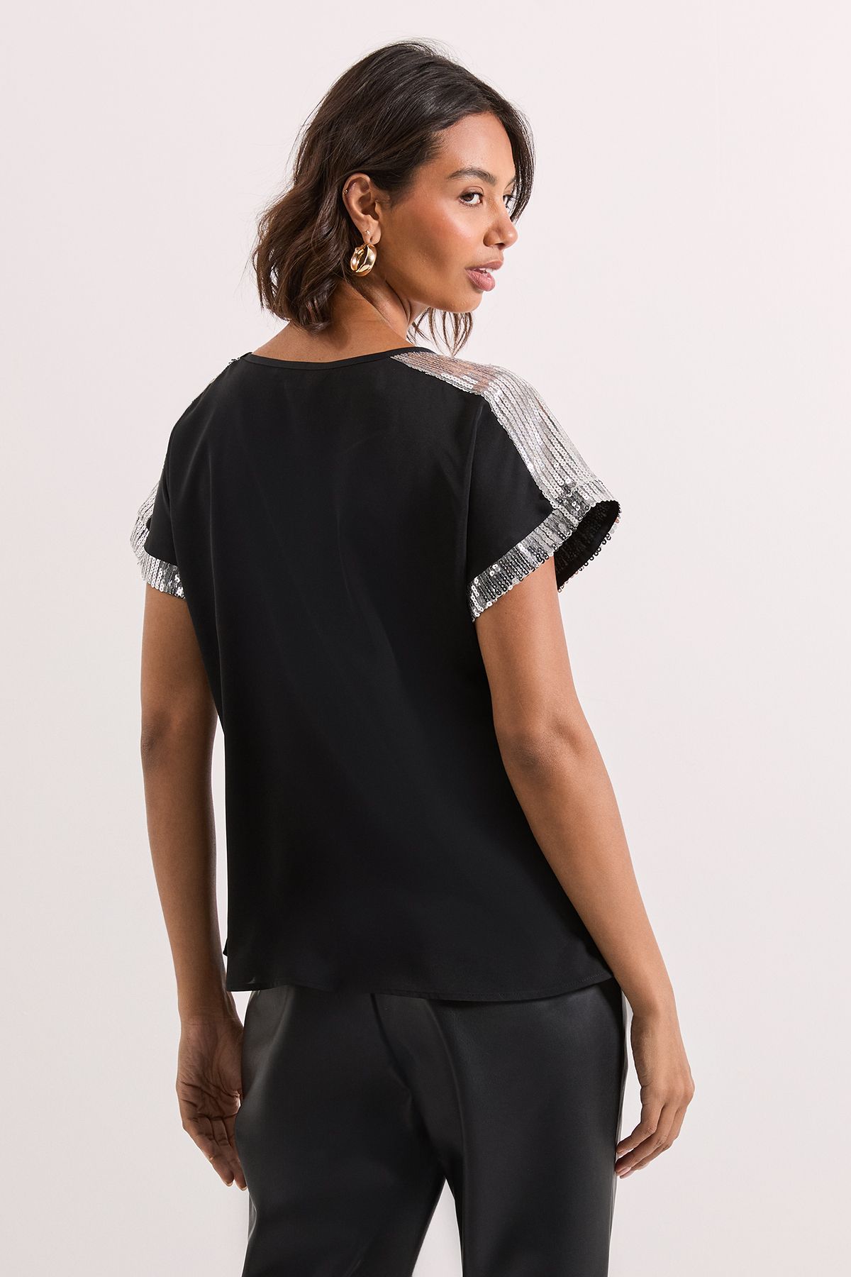 Dorothy Perkins Short Sleeve T-Shirt Sequin Blouse Black image 3
