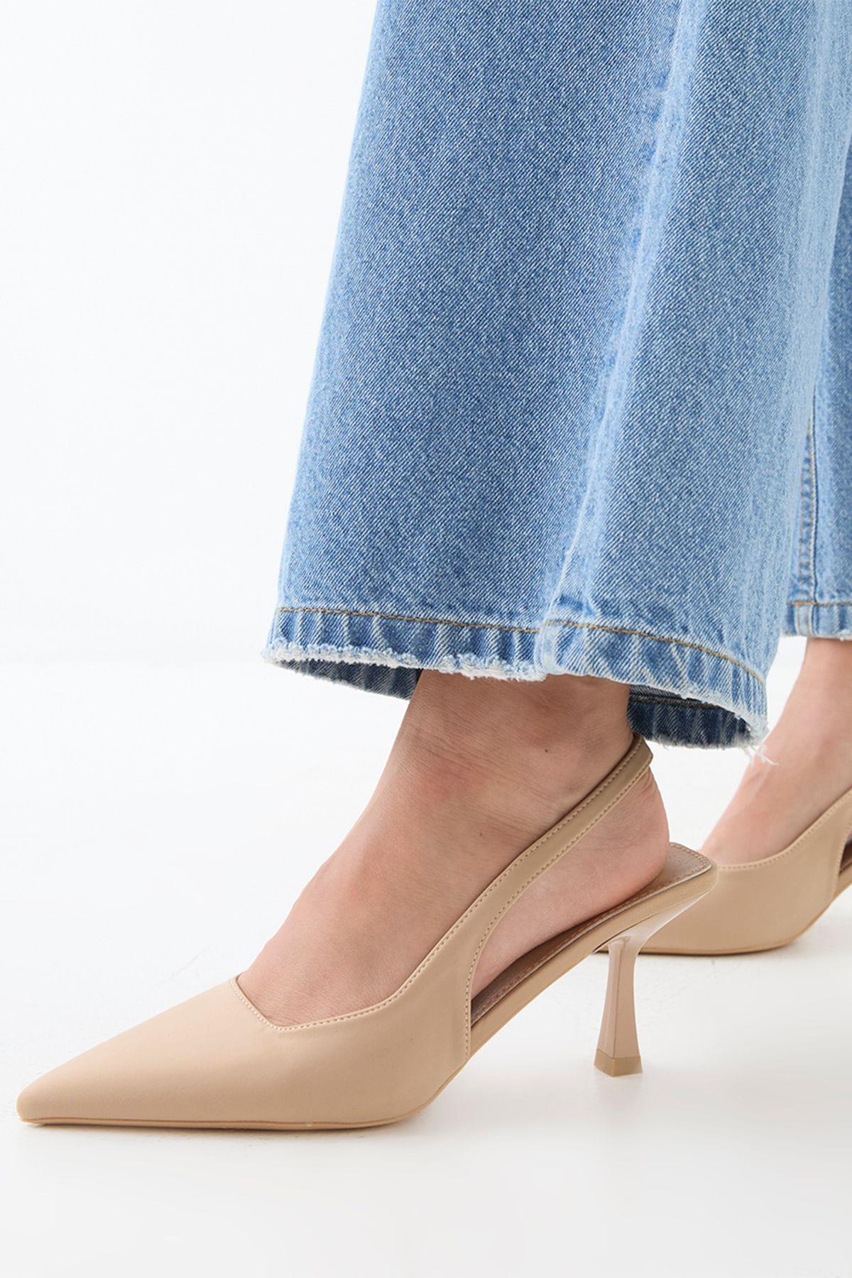 MissPap Faux Suede High Stiletto Heel Sling Back Court Shoes Natural image 4