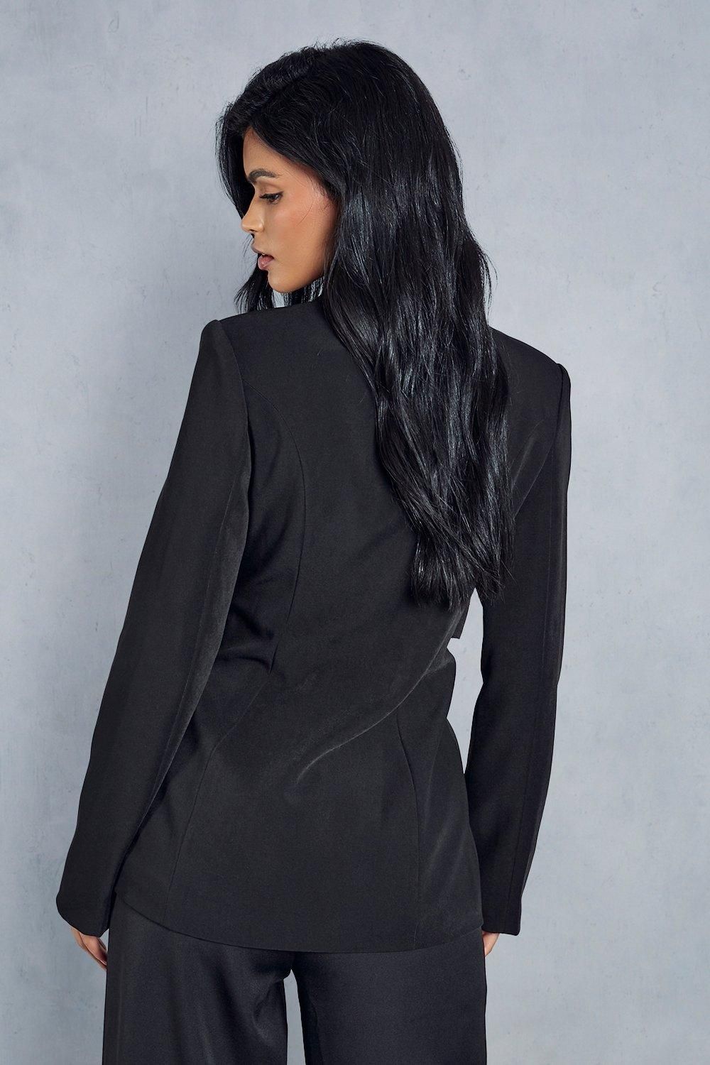 MissPap Under Bust Corset Overlay Longline Blazer Black image 3