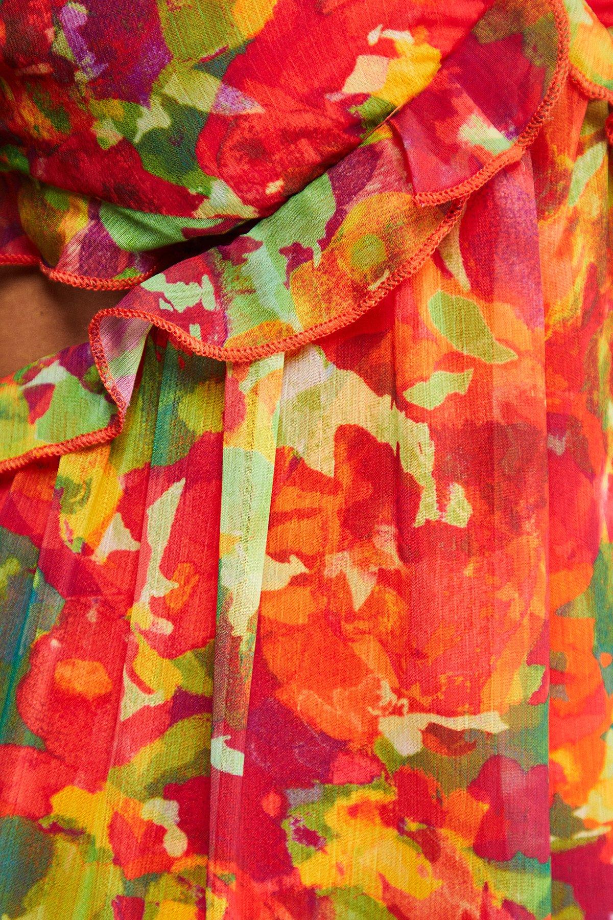 Warehouse Chiffon Cut Out Waist Ruffe Maxi Dress Floral image 5