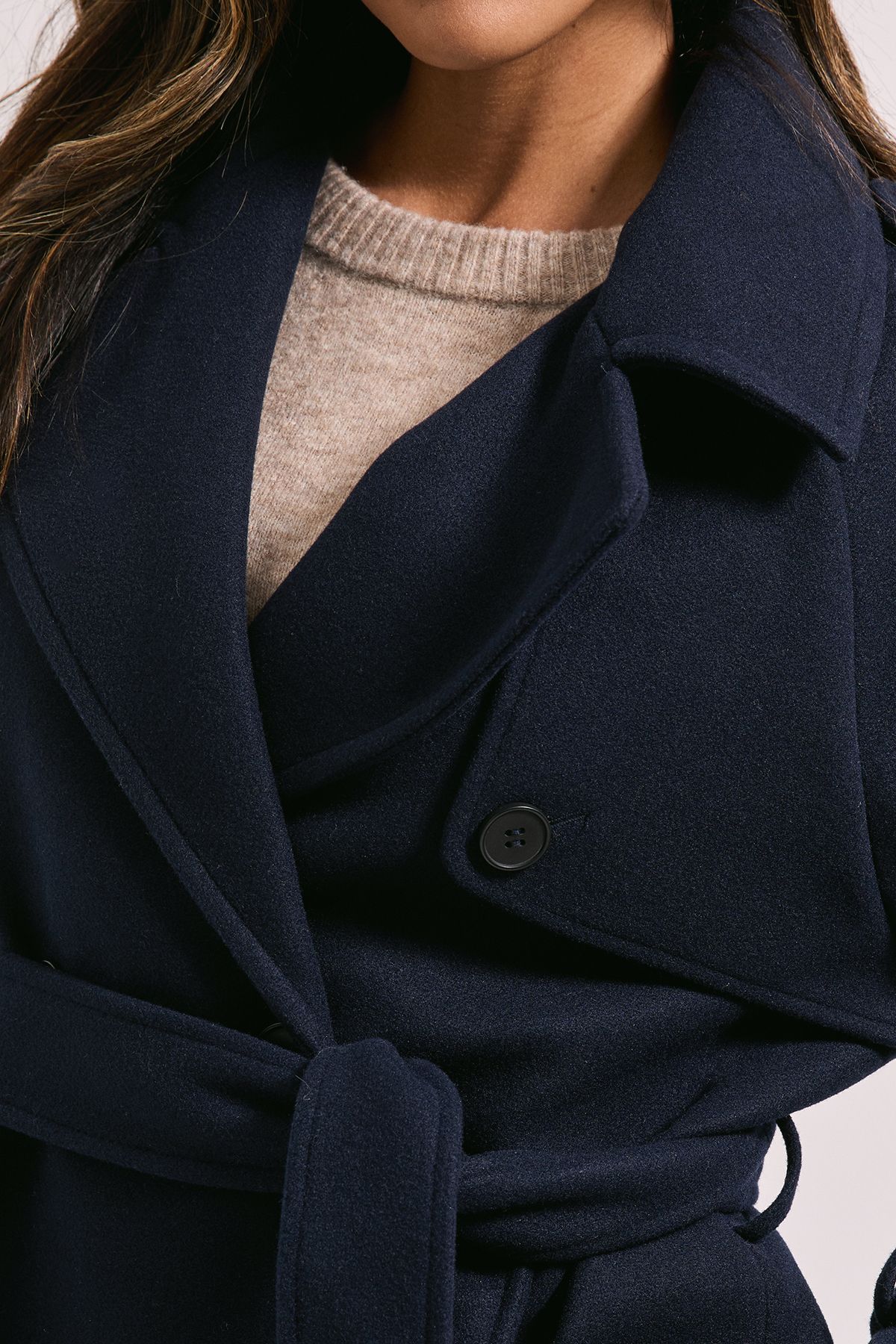 Dorothy Perkins Tab Detail Belted Coat Navy image 5