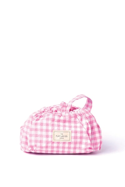 The Flat Lay Co Parachute Drawstring Flat Lay Makeup Bag - Pink Gingham Multi