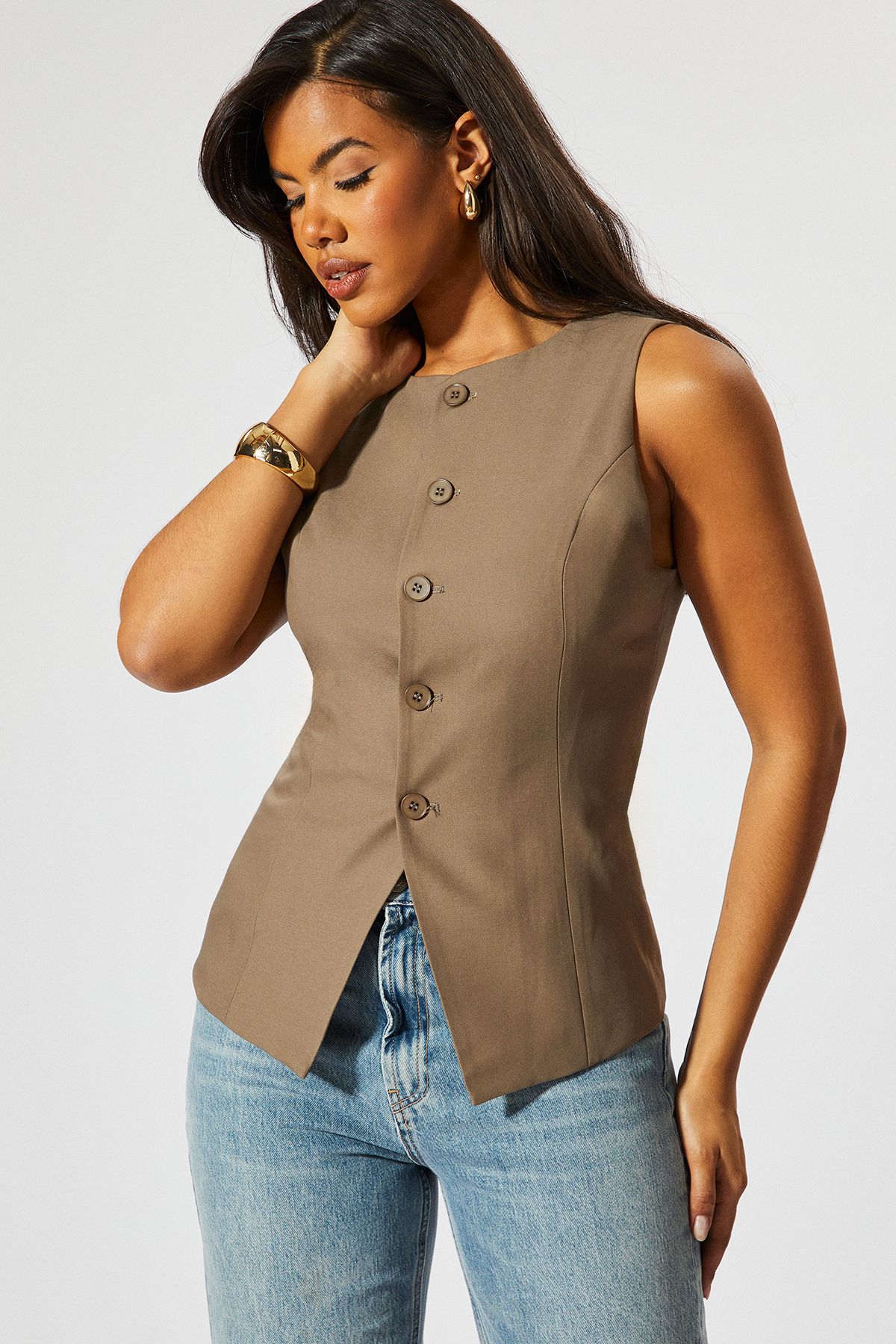 MissPap Tailored High Neck Waistcoat Taupe image 1