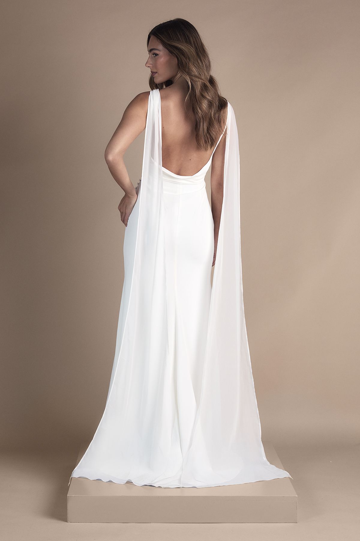 Coast Petite Chiffon Cowl Back Detail Wedding Dress Ivory image 3