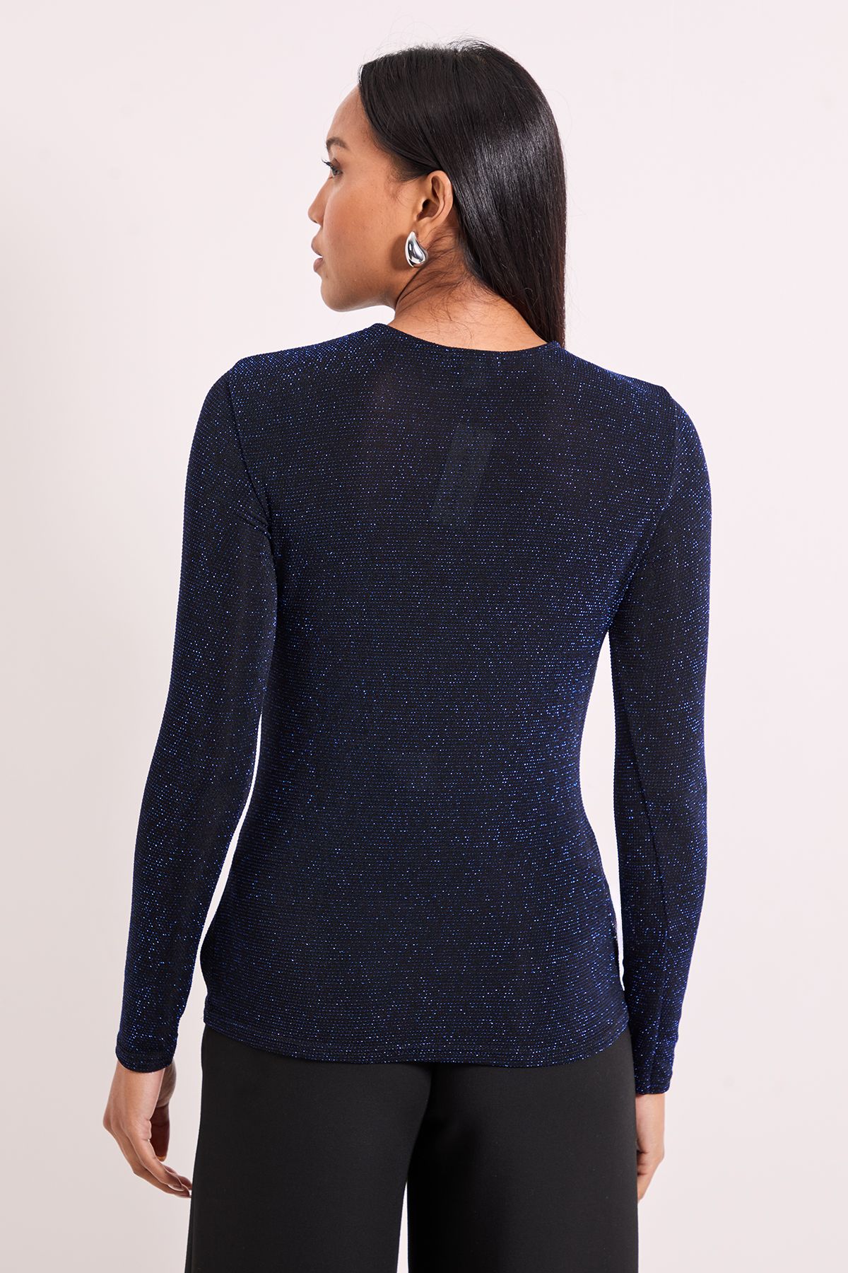 Principles Front Seam Gauged Sparkle Top Black image 3