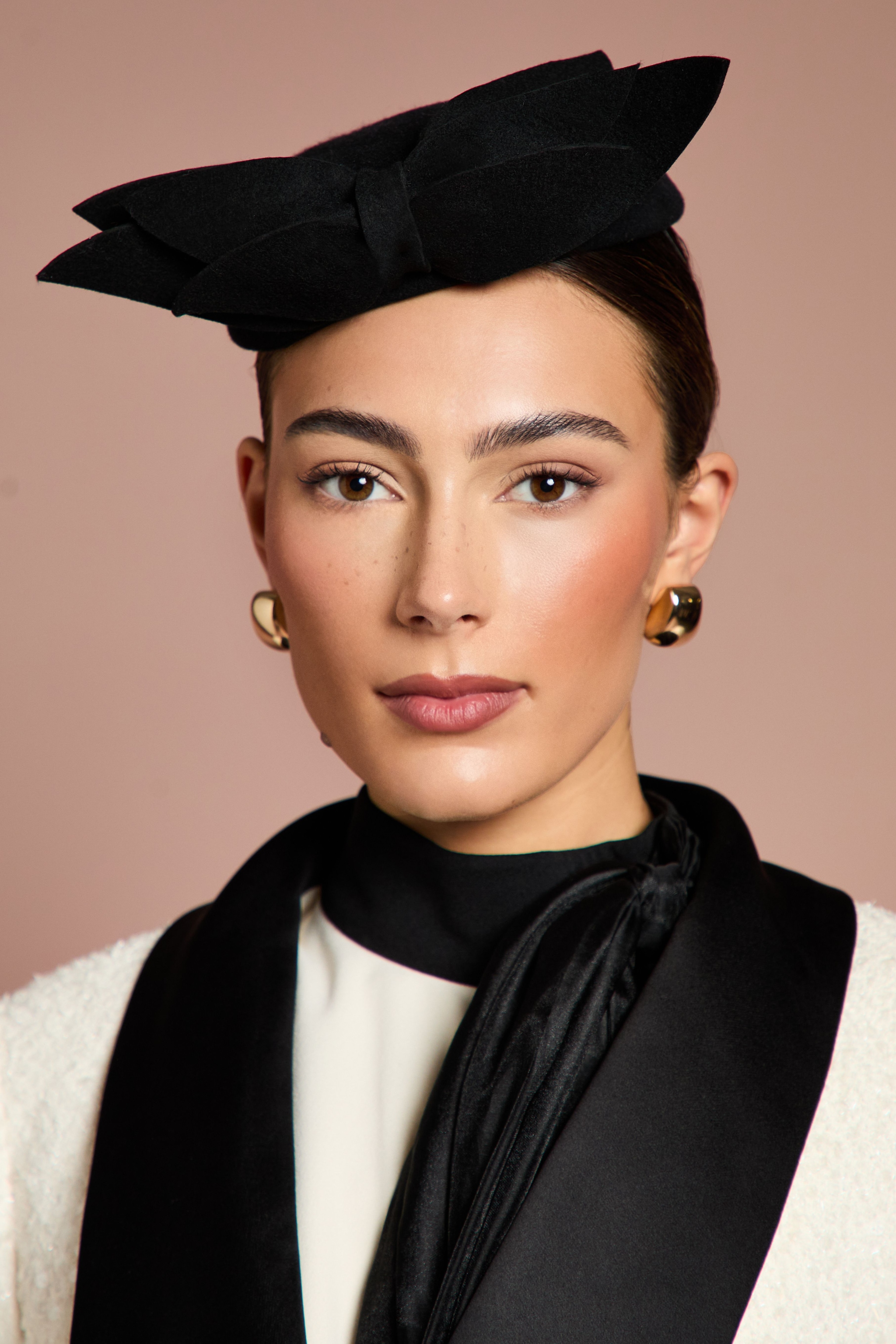 Coast Lisa Tan Black Felt Pillbox Hat With Bow Detail Black