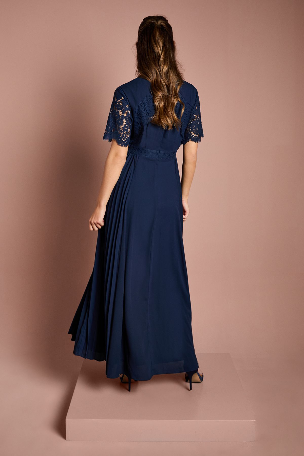 Coast Lace Sleeve V Neck Bridesmaid Dress Navy image 3
