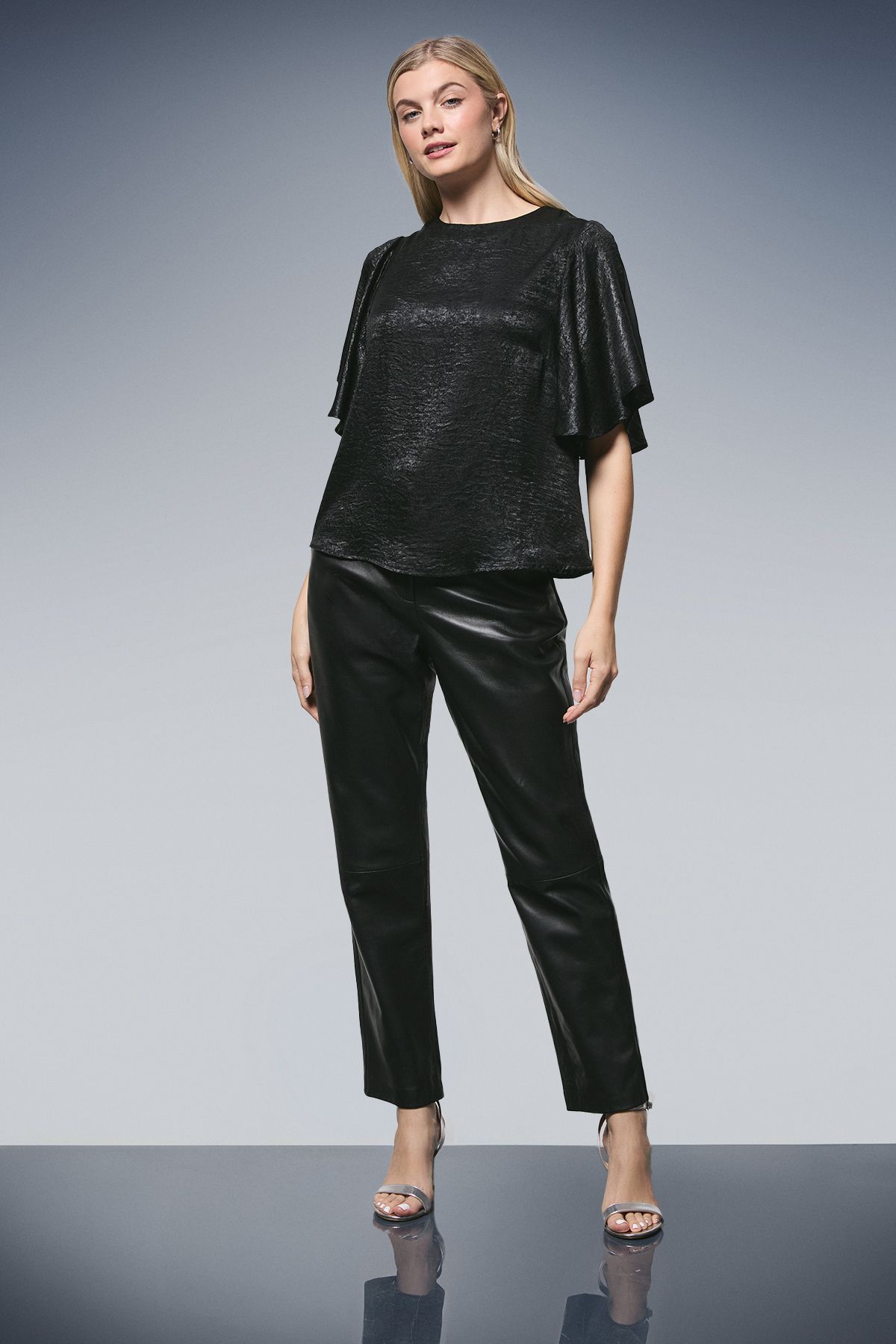 Principles Sleeve Detail Metallic Top Black image 1