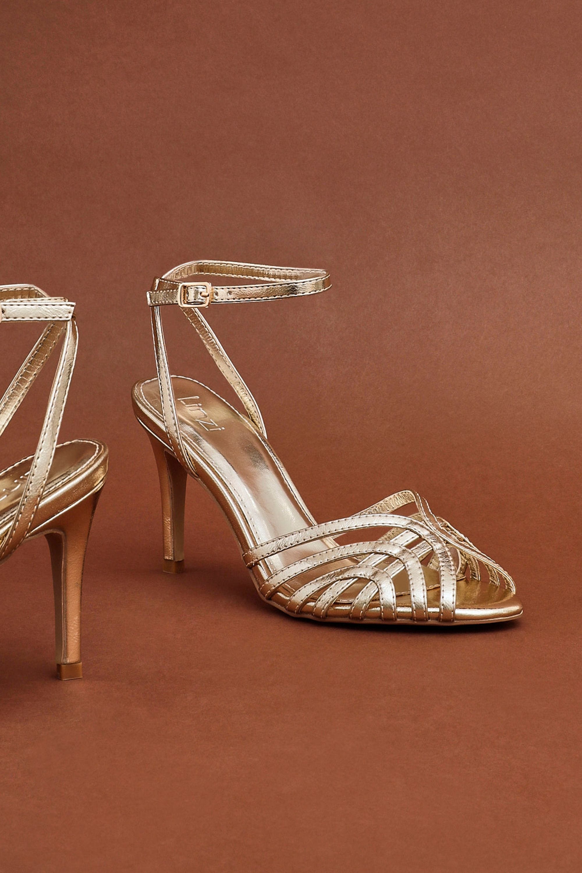 Linzi Eros Gold Faux Leather Caged Stiletto Heel image 2