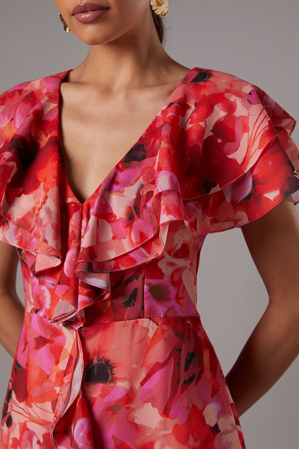 Coast Short Sleeve Chiffon Maxi Dress With Frills Multi image 5