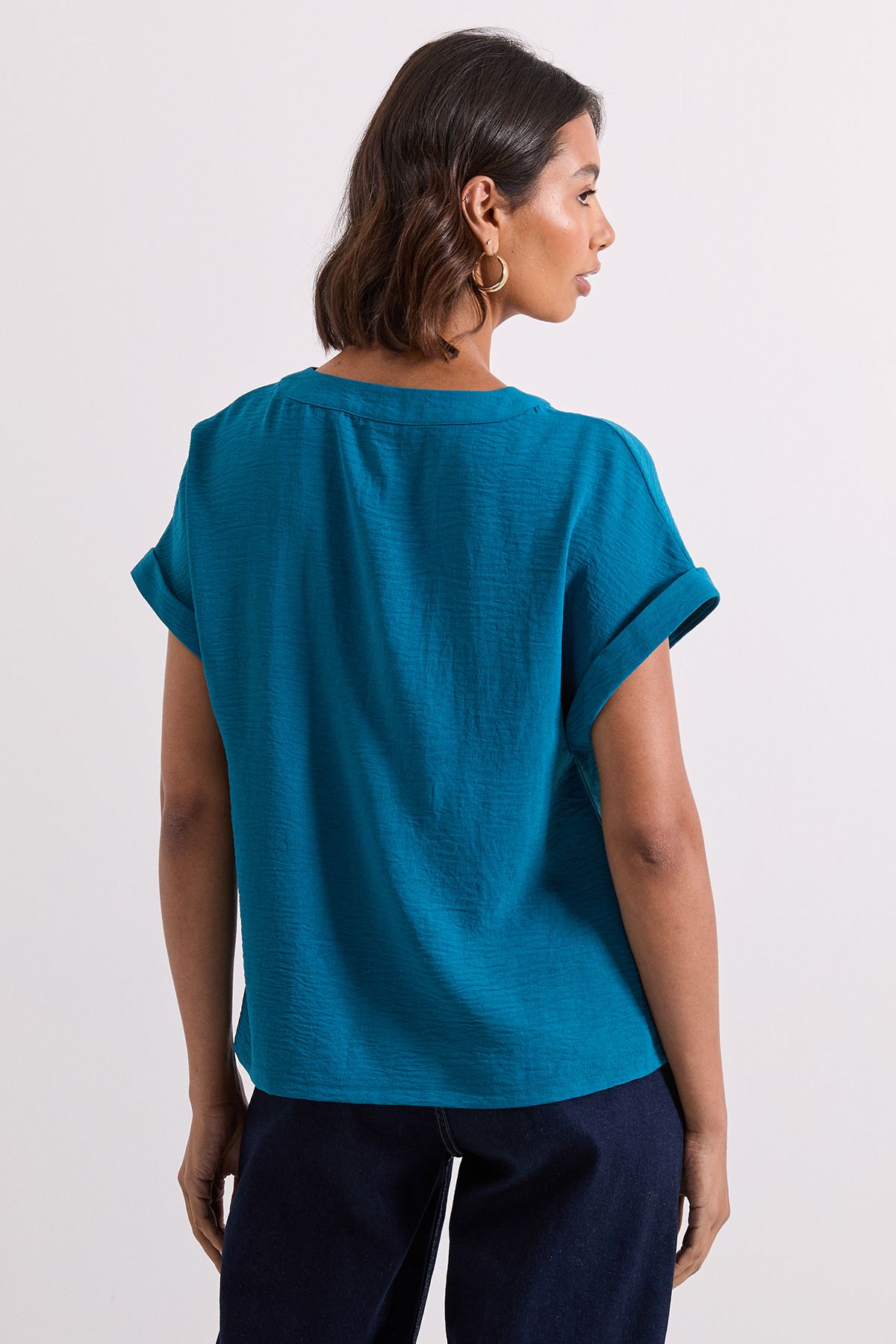Dorothy Perkins V Neck Grown On Sleeve Top Teal image 3