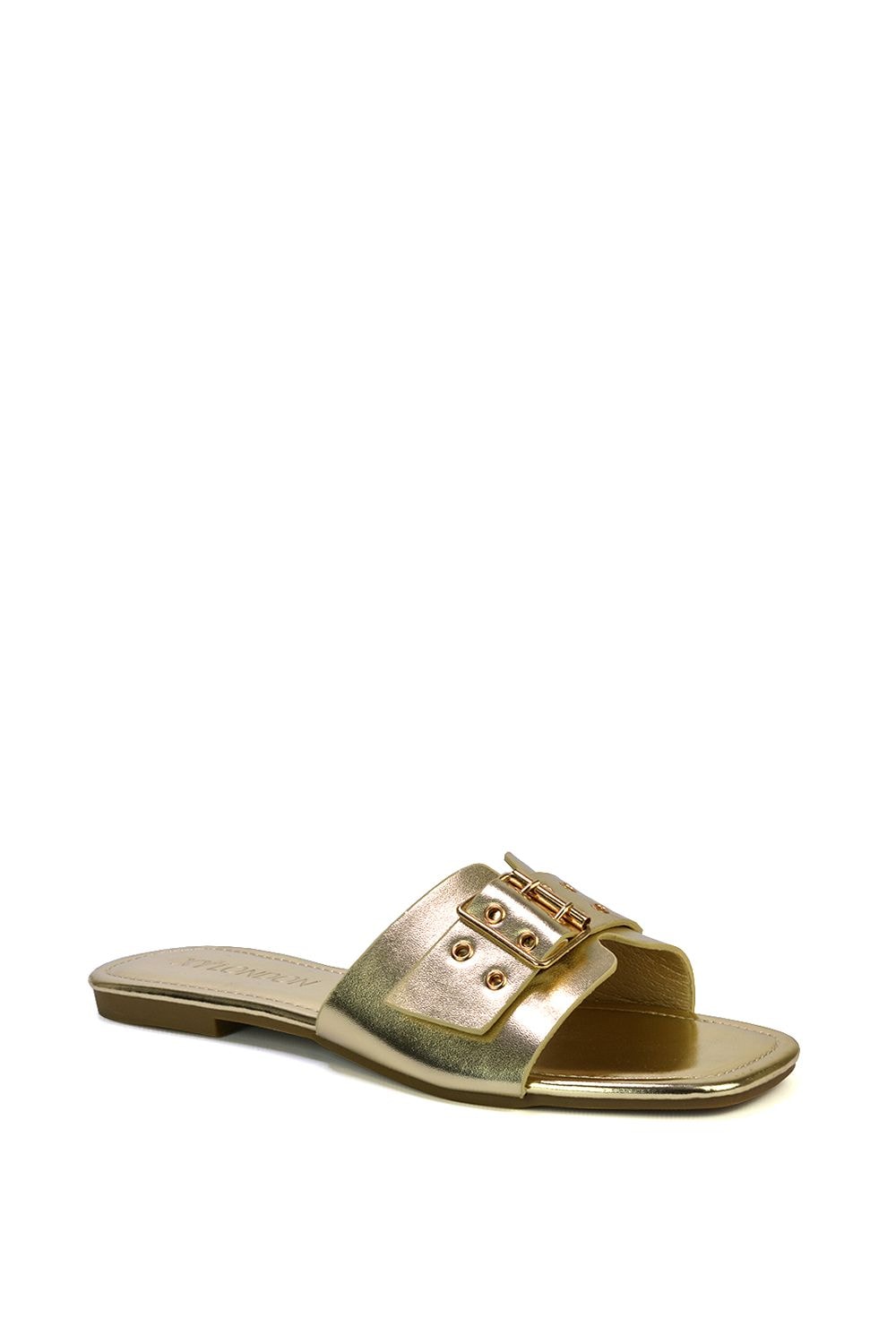 XY London 'Inez' Square Toe Slip On Strappy Flat Sandals With Buckle image 2