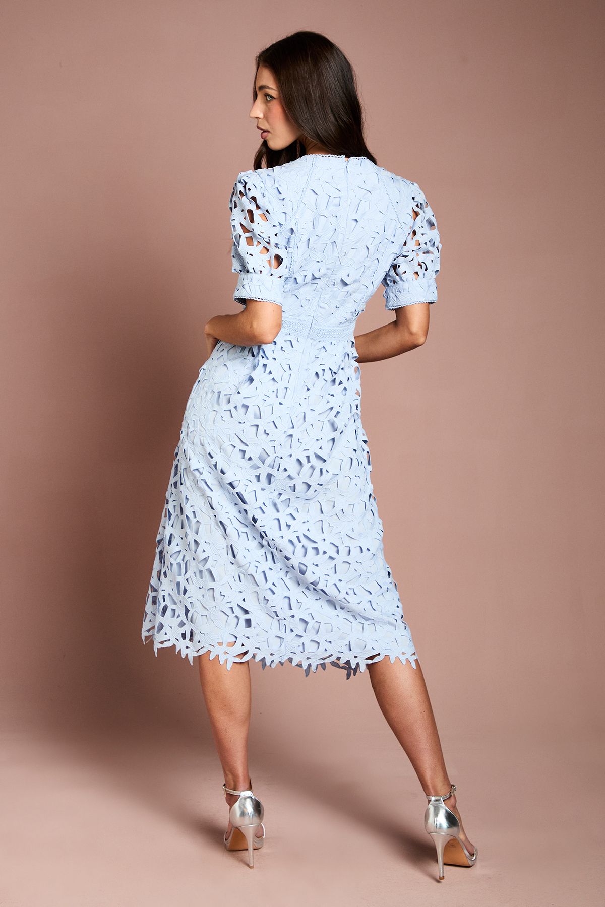 Coast Short Sleeve Lace Midi Dress Pale Blue image 3