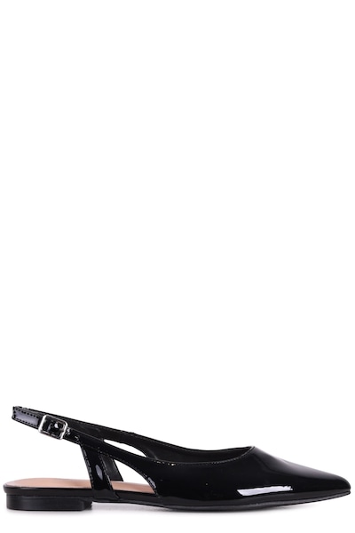 Linzi Evelyn Black Faux Patent Pointed Toe Flat Shoe