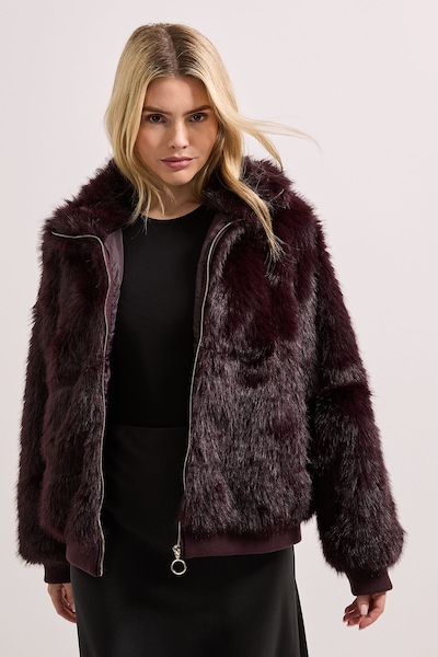 Dorothy Perkins Faux Fur Bomber Jacket Berry