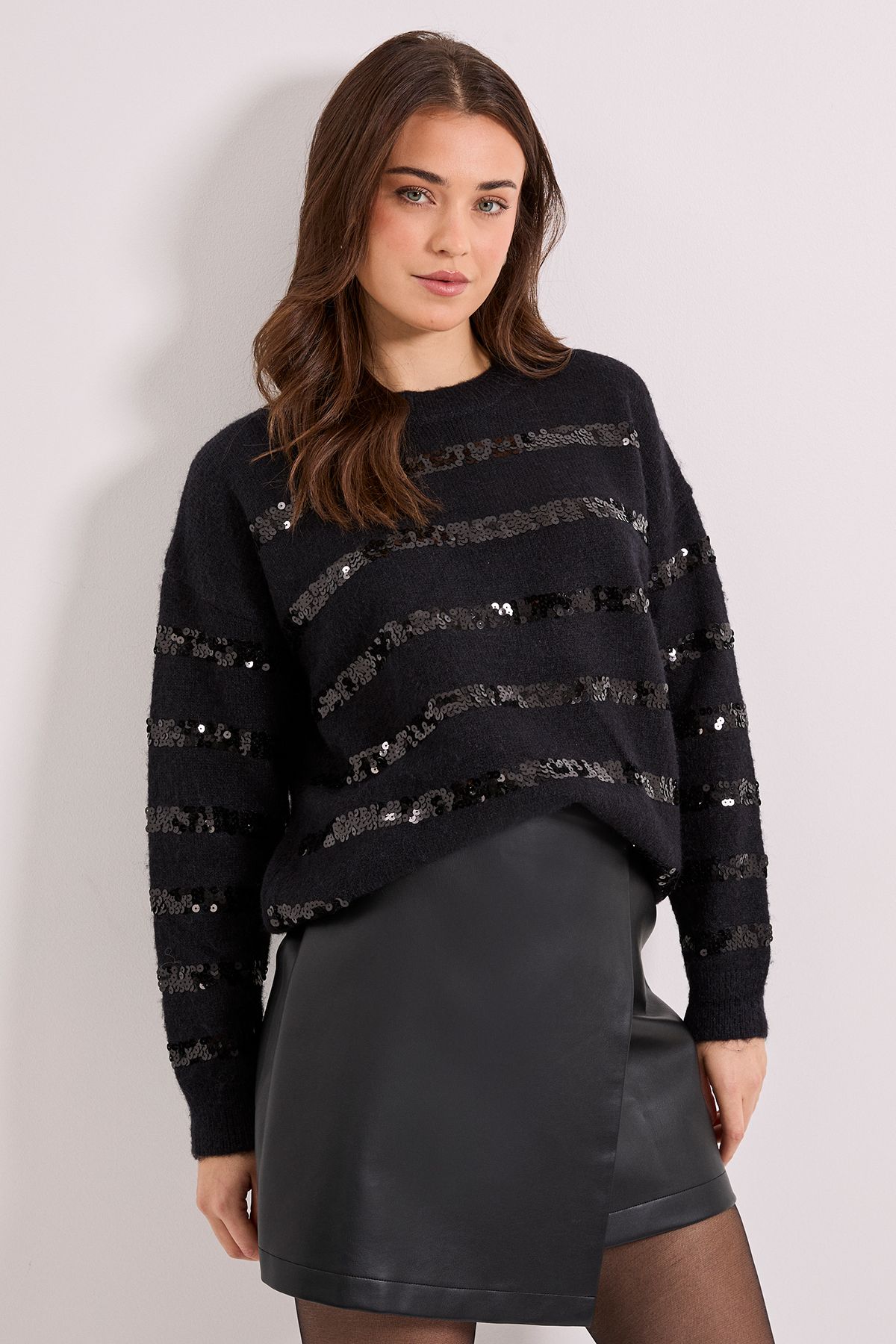 Dorothy Perkins Black Sequin Stripe Jumper Black image 1
