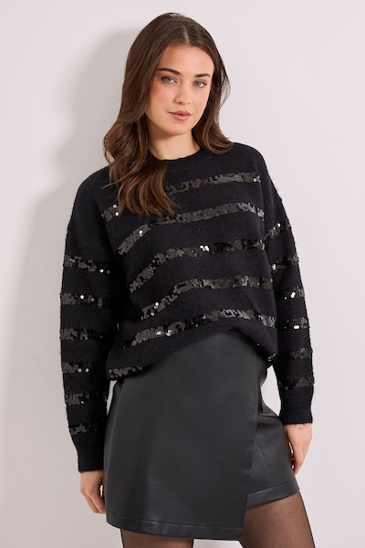 Dorothy Perkins Black Sequin Stripe Jumper Black