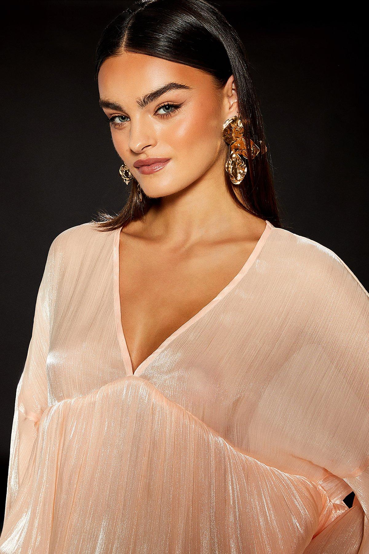 RUNWAY 1.8.1.8 Runway 1.8.1.8 Blouson Sleeve V Neck Blouse Peach image 4