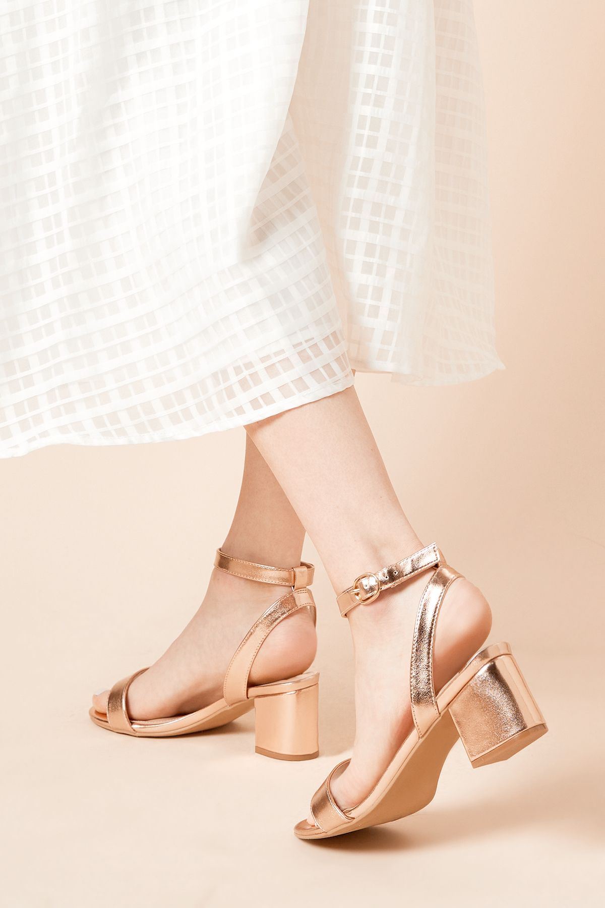 Dorothy Perkins Wide Fit Tommi Barely There Mid Block Heel Sandals Rose Gold image 3