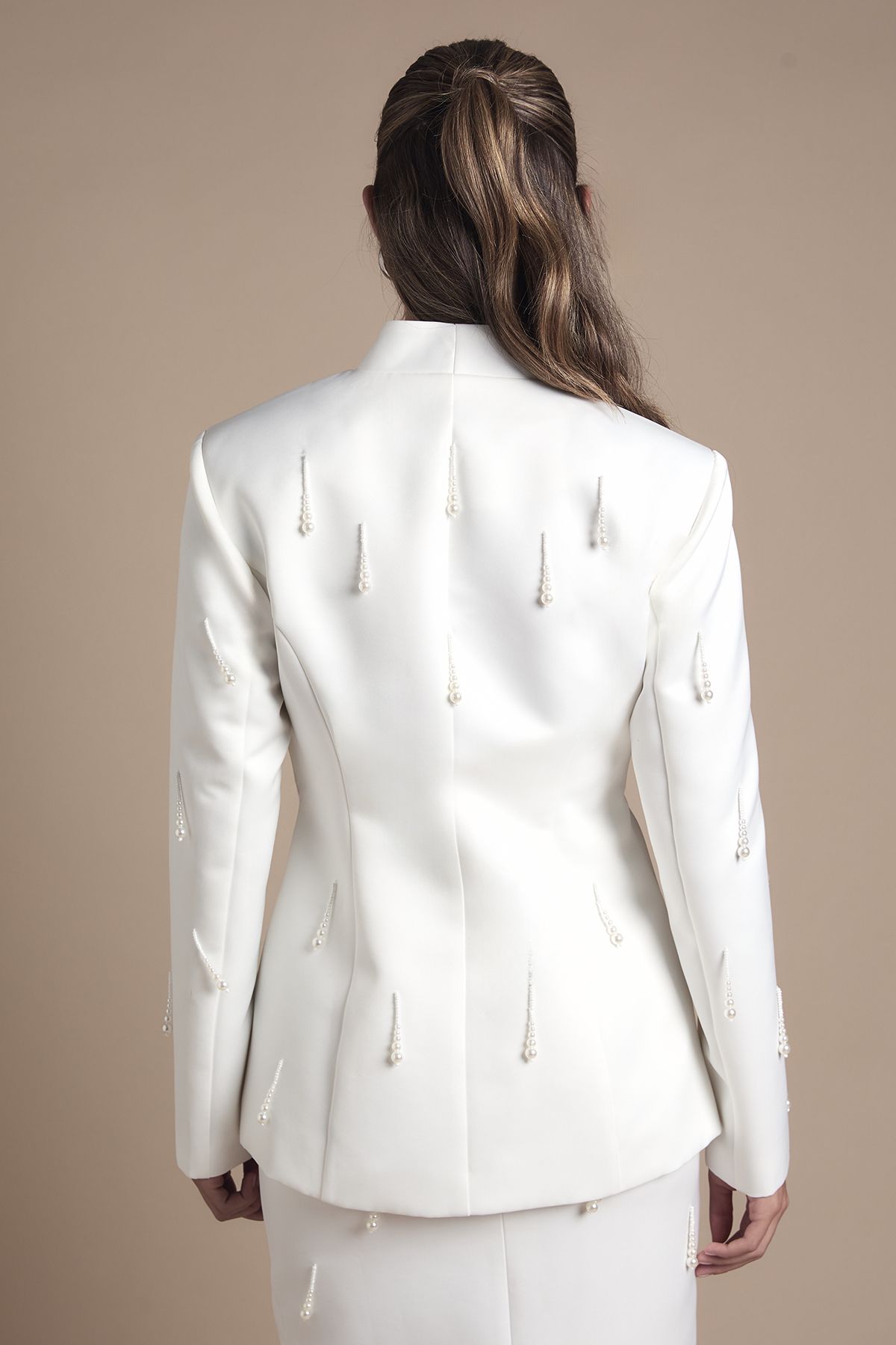 Coast Wrap Satin Bridal Blazer With Pearl White image 3