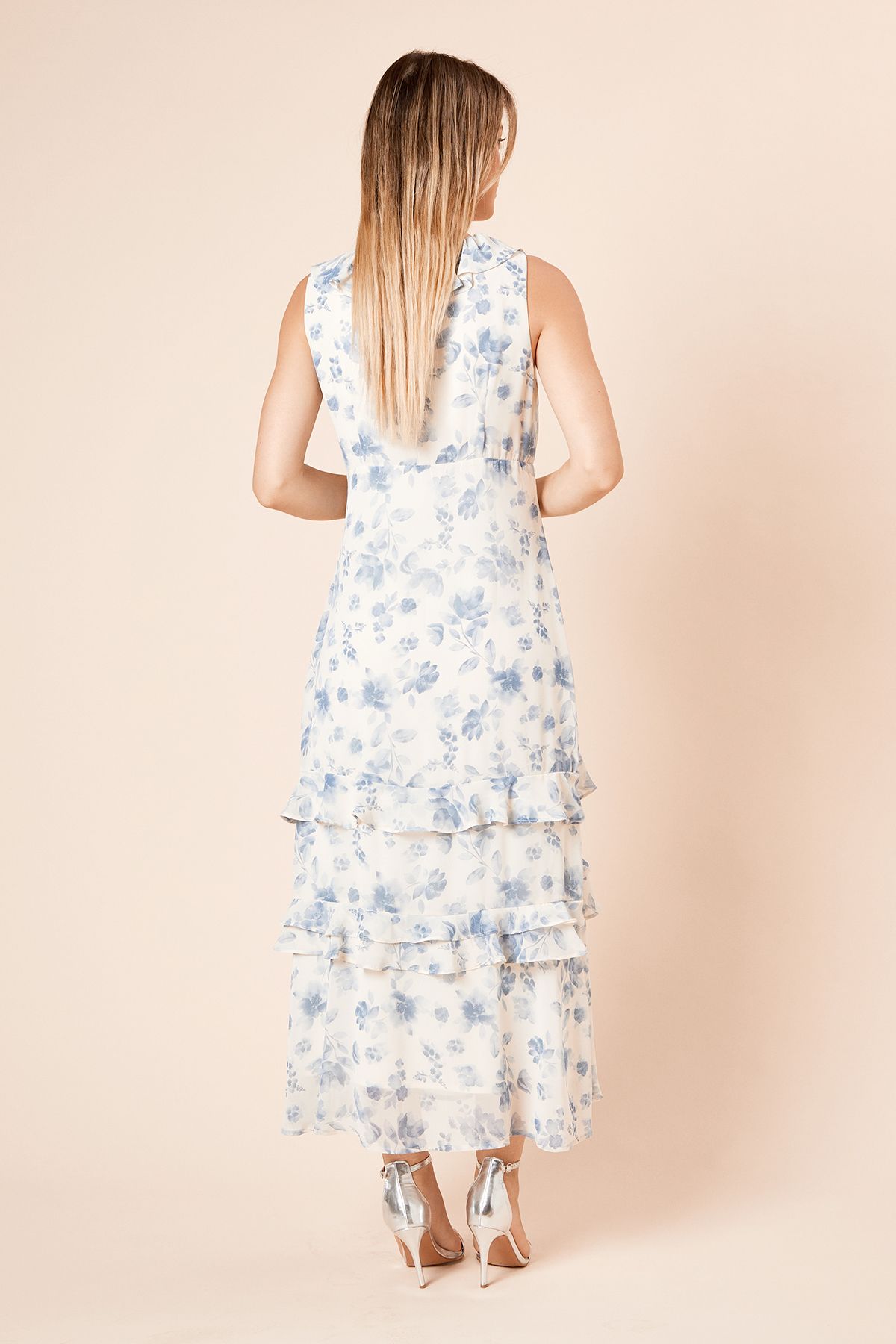 Dorothy Perkins Frill Neck Ruffle Detail Maxi Dress Blue image 4