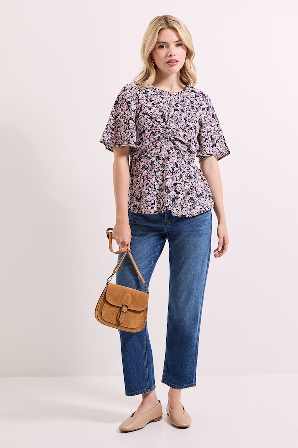Dorothy Perkins Pink Floral Twist Front Angel Sleeve Top Floral
