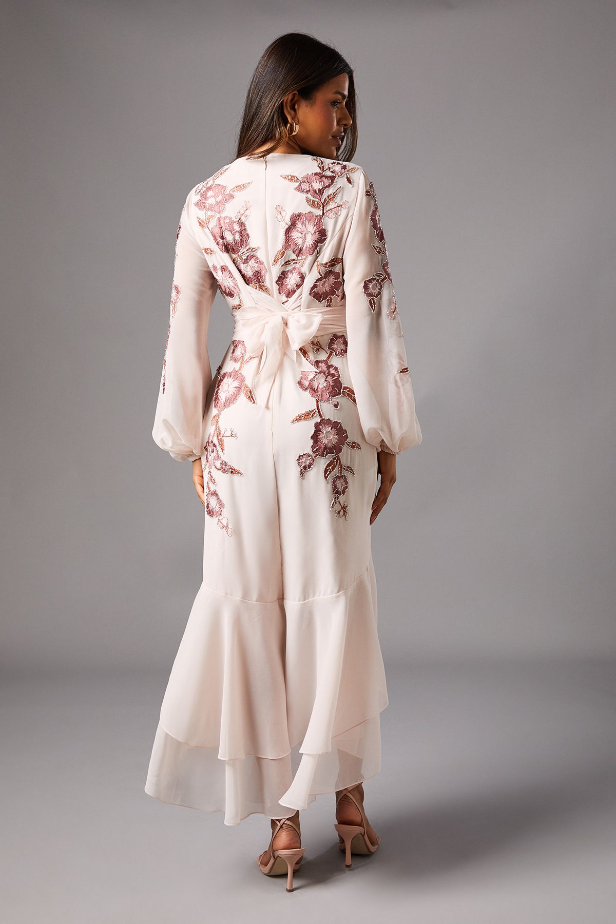 Coast Petite Sequin Embellished And Embroidered Hi-Lo Maxi Dress Blush image 4