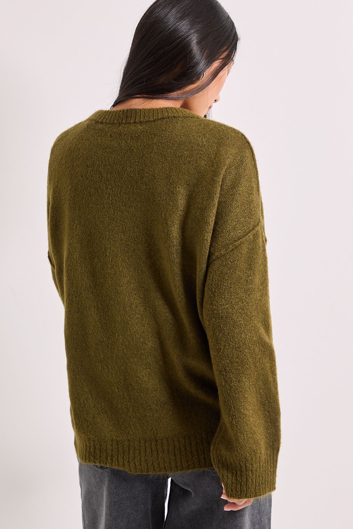 Dorothy Perkins Petite Relaxed Crew Jumper Khaki image 3