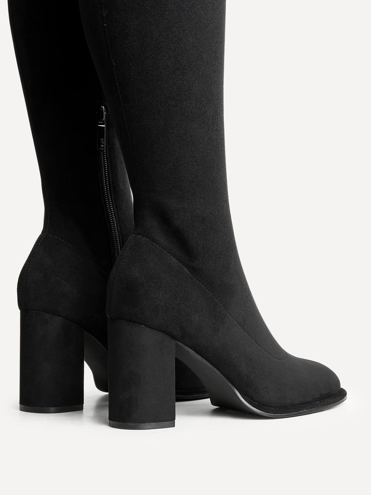 Linzi Kylie Black Stretch Suede Long Block Heeled Boot image 5