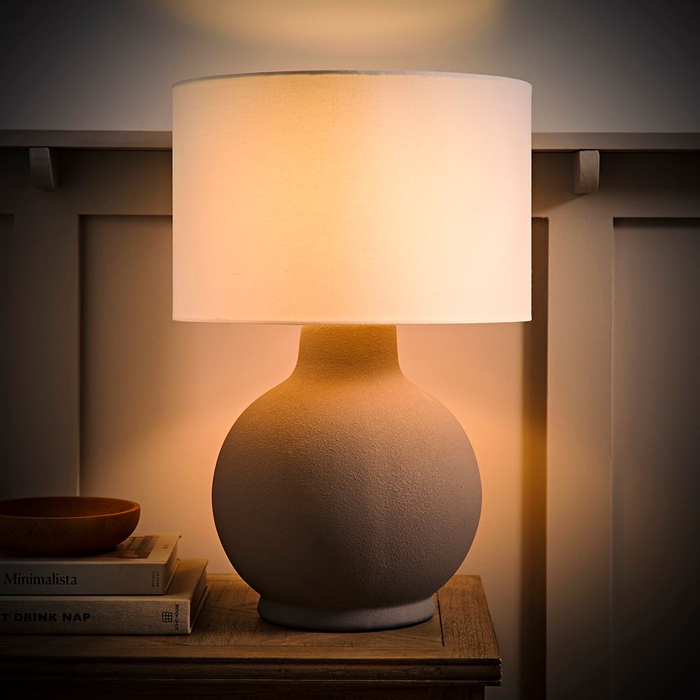 ValueLights Blair Natural Linen Shade Hand Finished Ceramic Stonewear Table Lamp with Bulb image 1