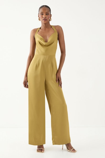 MissPap Satin Cowl Halter Neck Jumpsuit Green