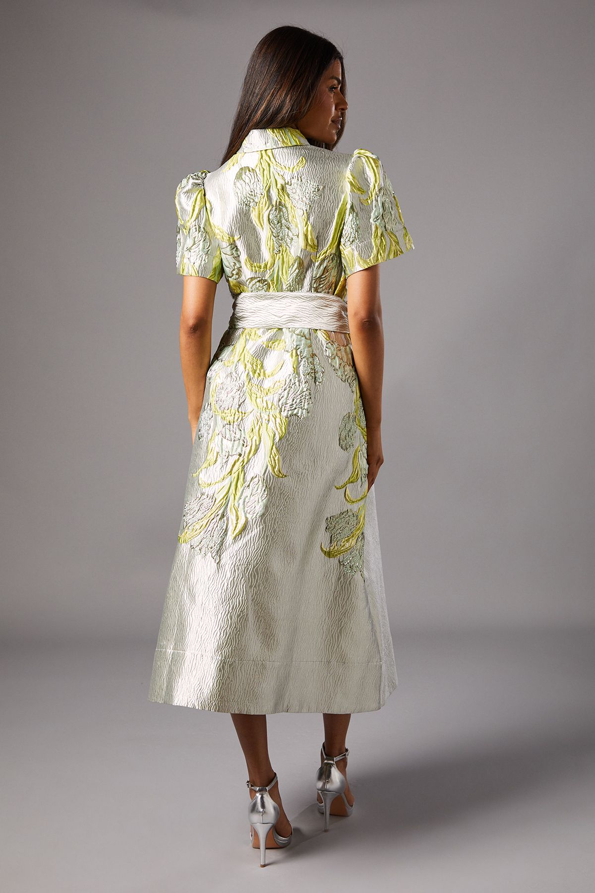 Coast Petite Belted Jacquard Shirt Dress Silver image 5