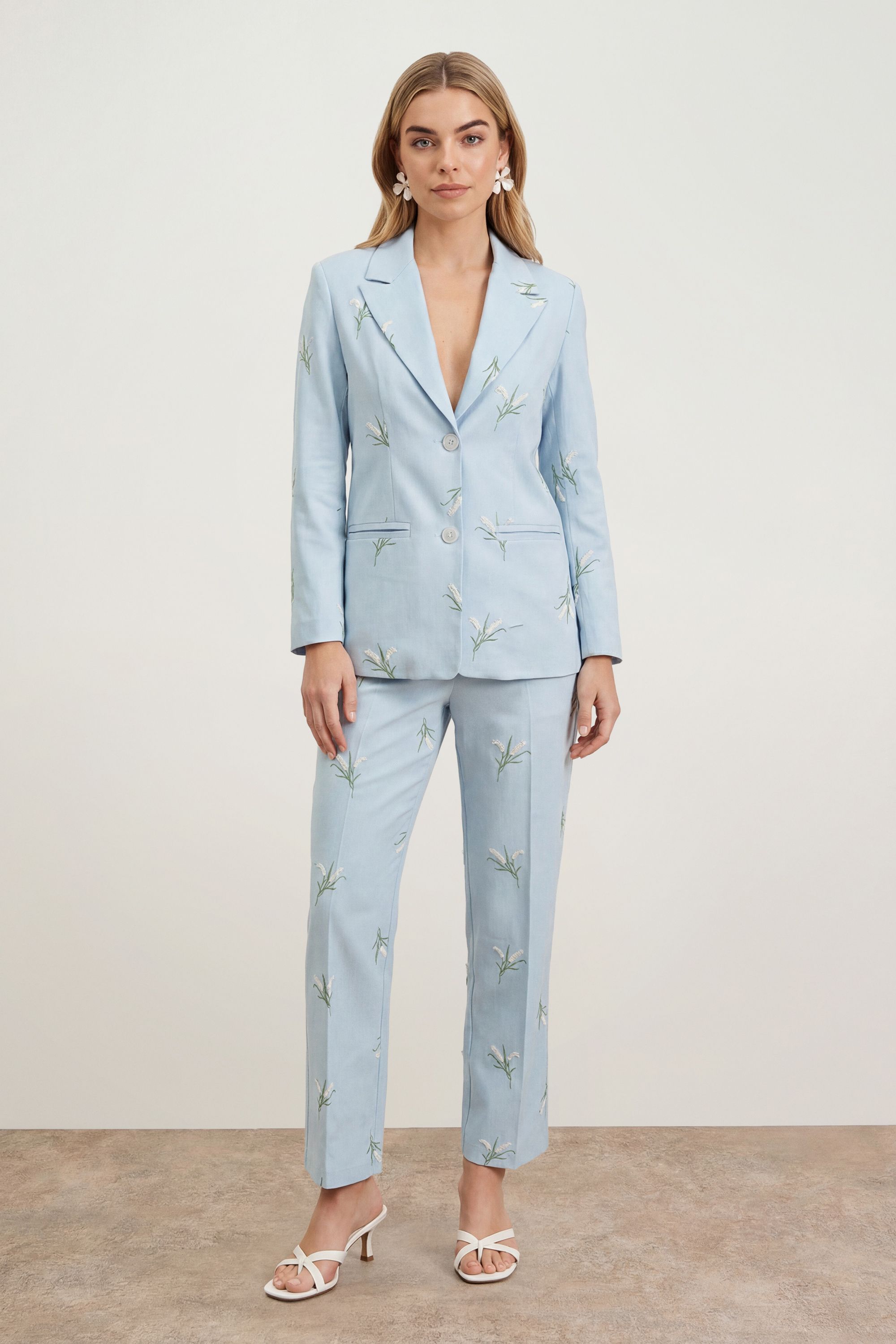 Oasis Floral Embroidered Tailored Blazer Pale Blue