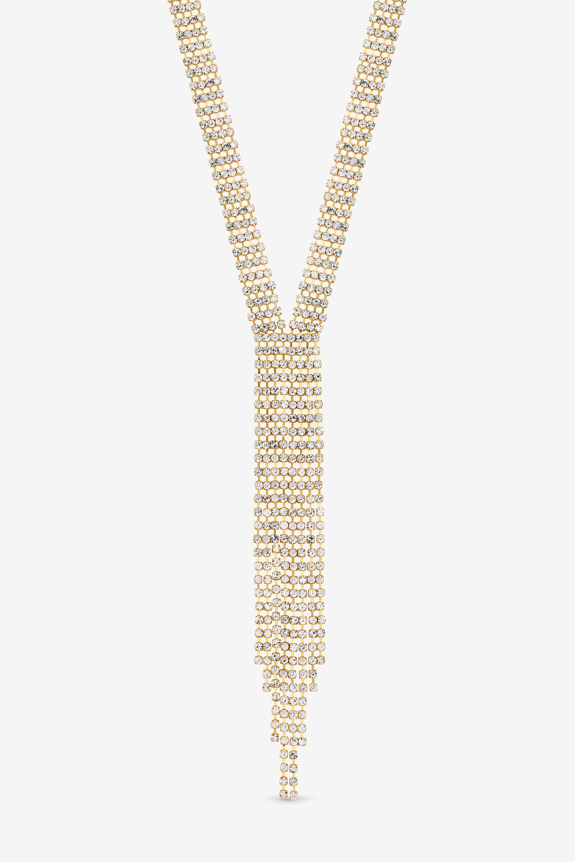 Mood Gold Crystal Multi Row Y Statement Necklace image 1