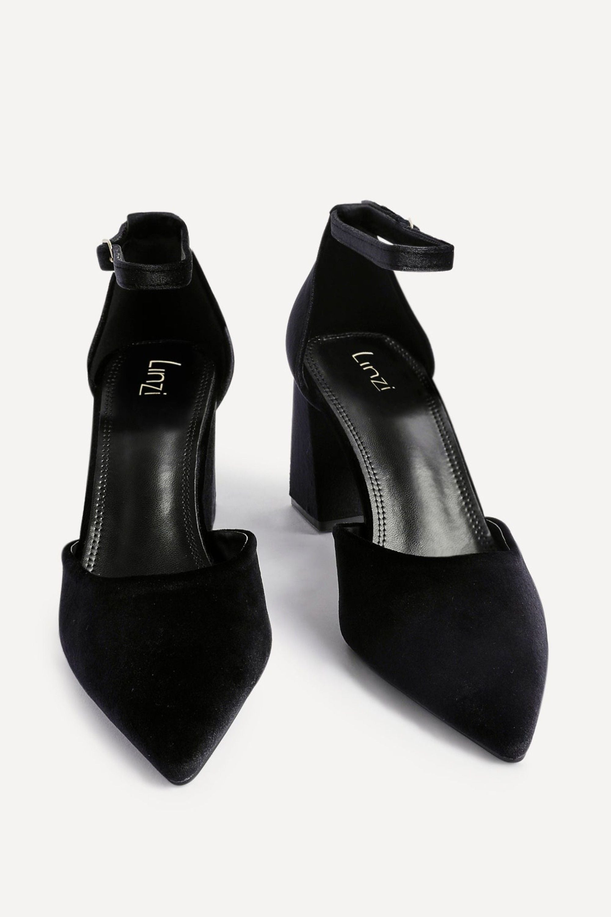 Linzi Glam Black Velvet Pointed Block Heel Courts image 3