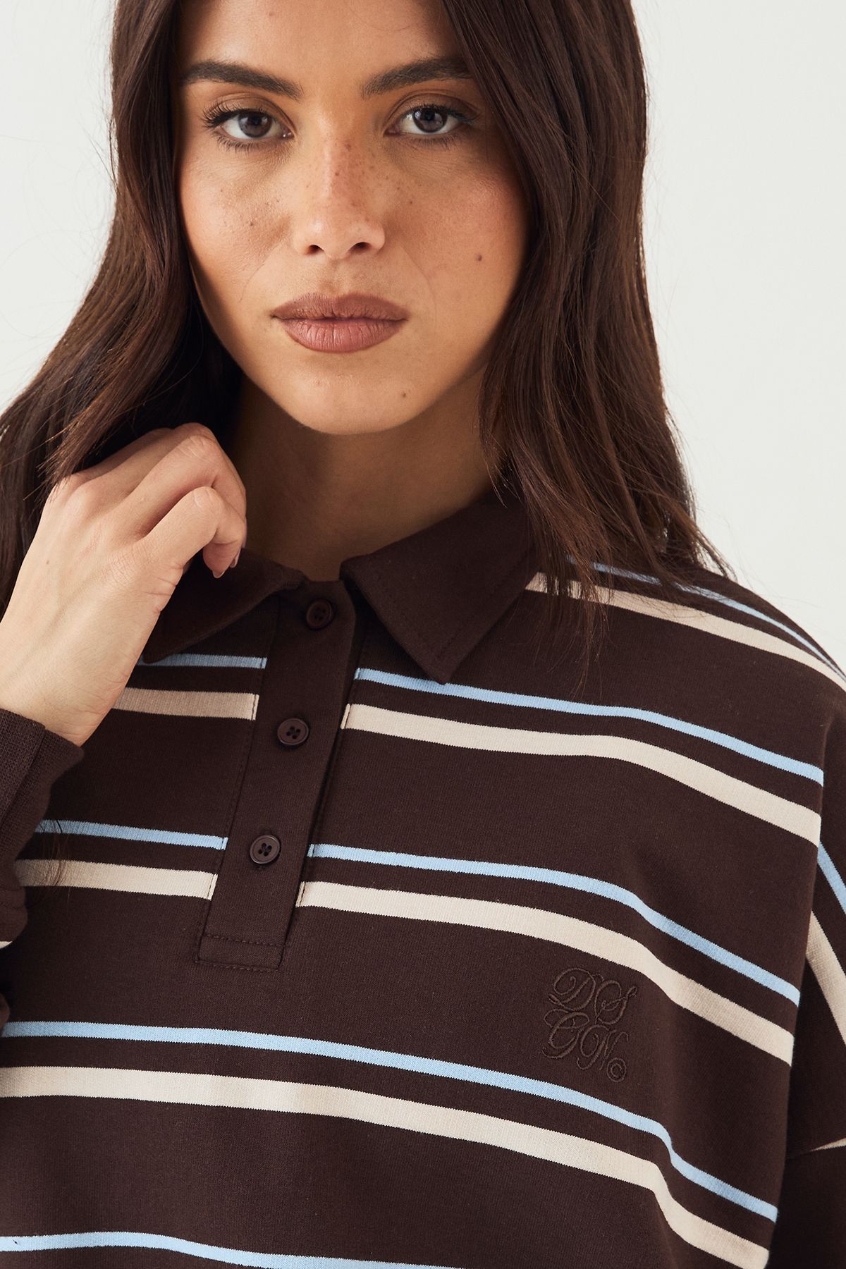 DSGN Studio DSGN Studio Stripe Collared Rugby Sweatshirt Dark Chocolate image 4