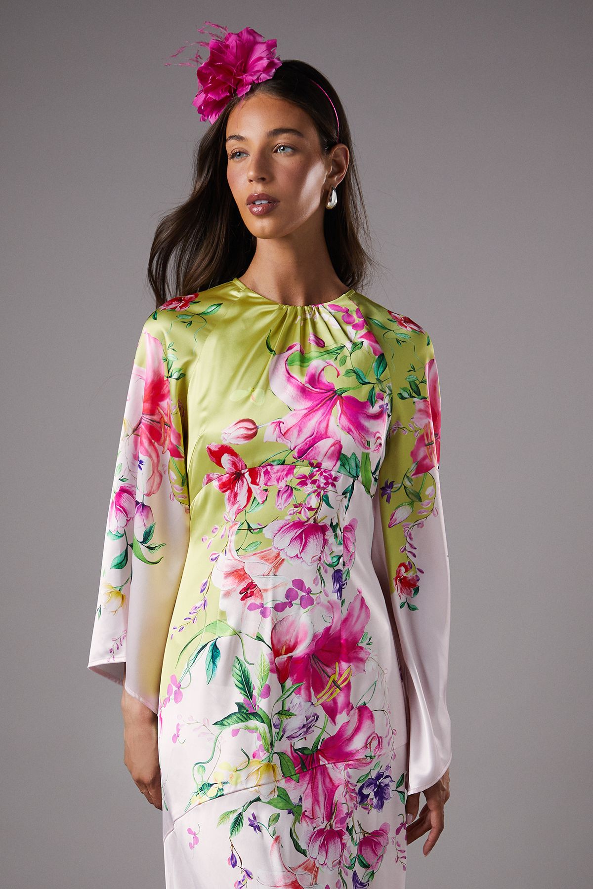 Coast Long Sleeve Satin Printed Maxi Dress Lime image 2