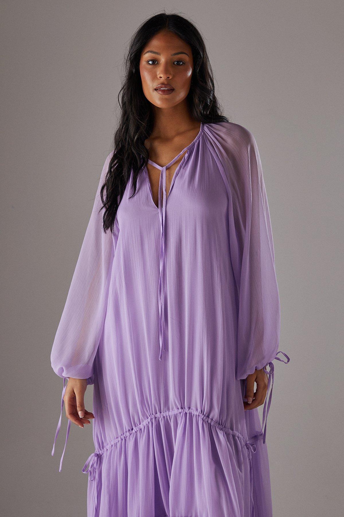 Warehouse Chiffon Drawstring Detail Midaxi Smock Dress image 2