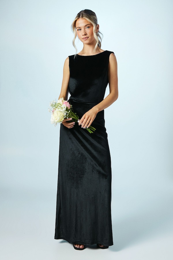Coast Teen Coast Cowl Back Velvet Bridesmaid Maxi Dress Black