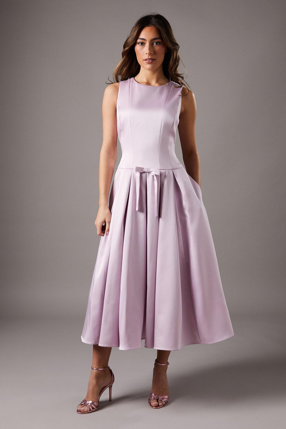 Coast Drop Waist Bow Detail Midi Dress Lilac image 1