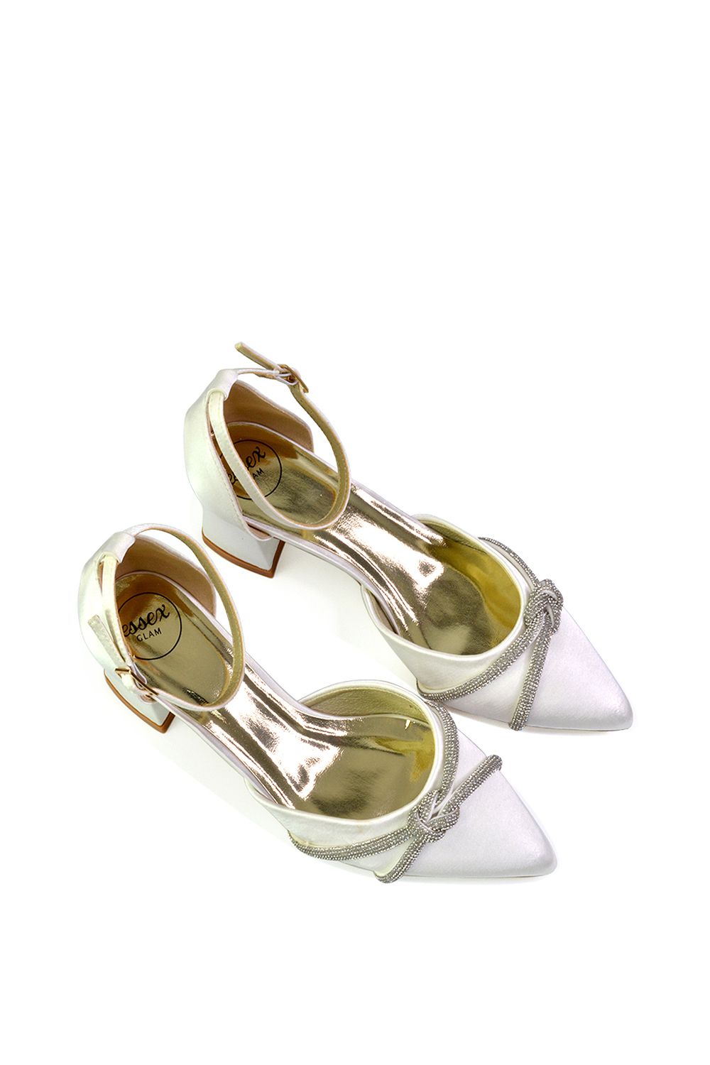 XY London 'Sarah' Ankle Strap Pointed Toe Diamante Mid Block Heels image 4