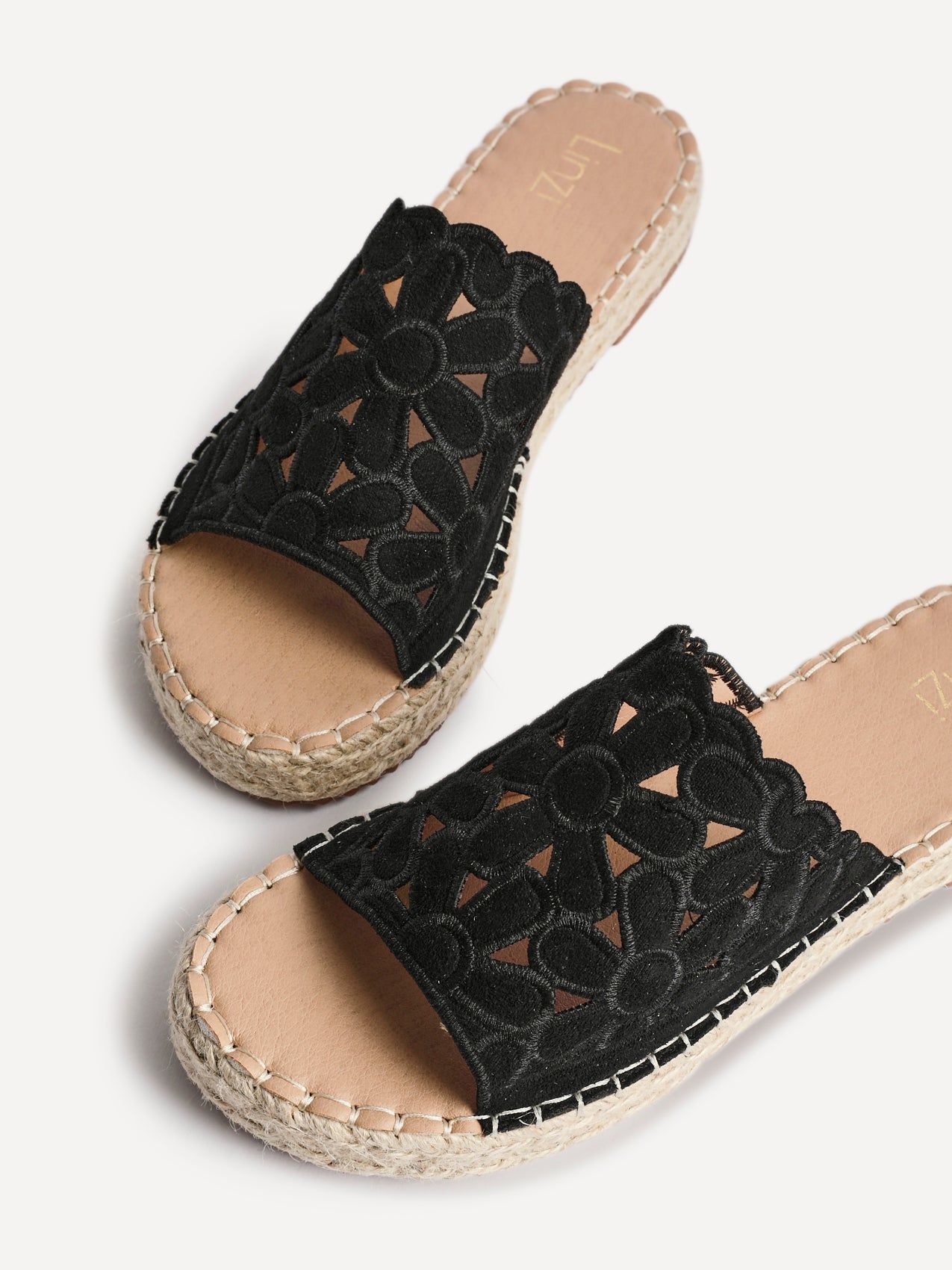 Linzi Parade Black Suede Floral Espadrille Flatform Slider image 4